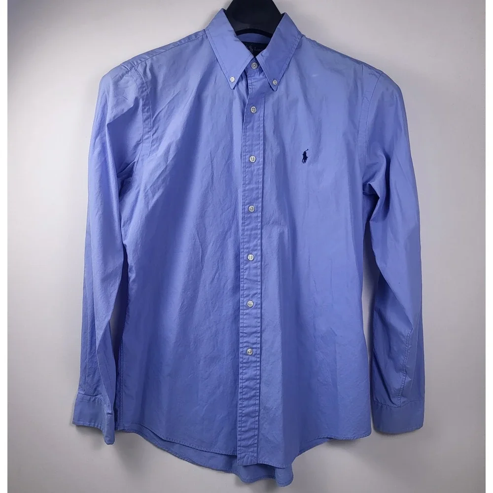 Ralph Lauren Custom Fit Dress Shirt Button Down Long Sleeve Blue Mens Large - Picture 2 of 8
